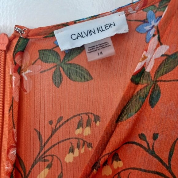 Calvin Klein Orange Floral High Low Dress - Picture 4 of 16